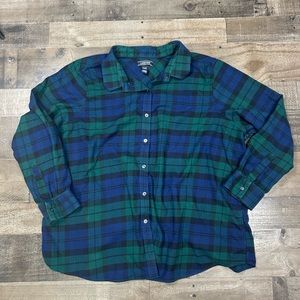 Lands End Womens Plaid Shirt Size 26W Flannel Plus Green Blue